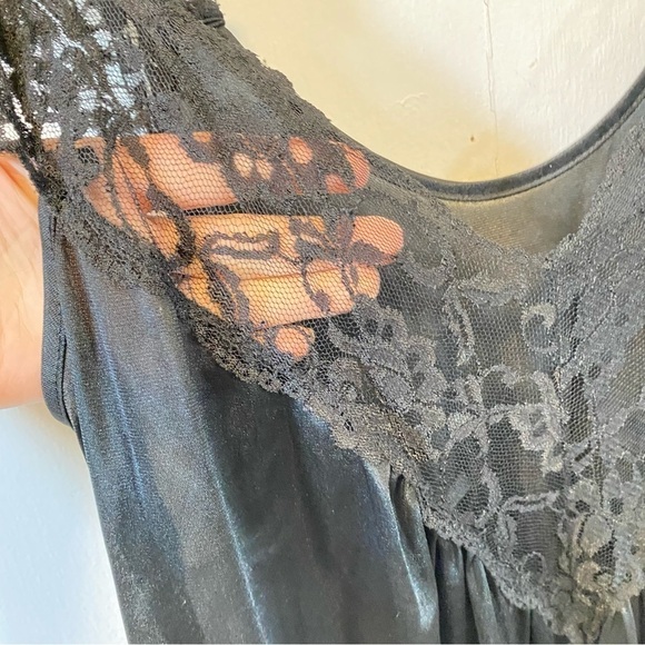 Vintage Black Nightgown Long Liquid Satin Nylon Lace Union Made Womens Medium - Picture 5 of 12